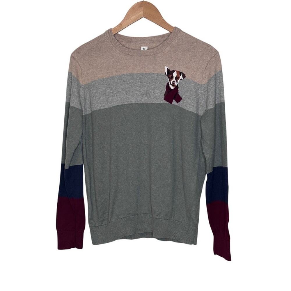 ED Ellen Degeneres Dog color block Cotton/Cashmere Blend sweater size small